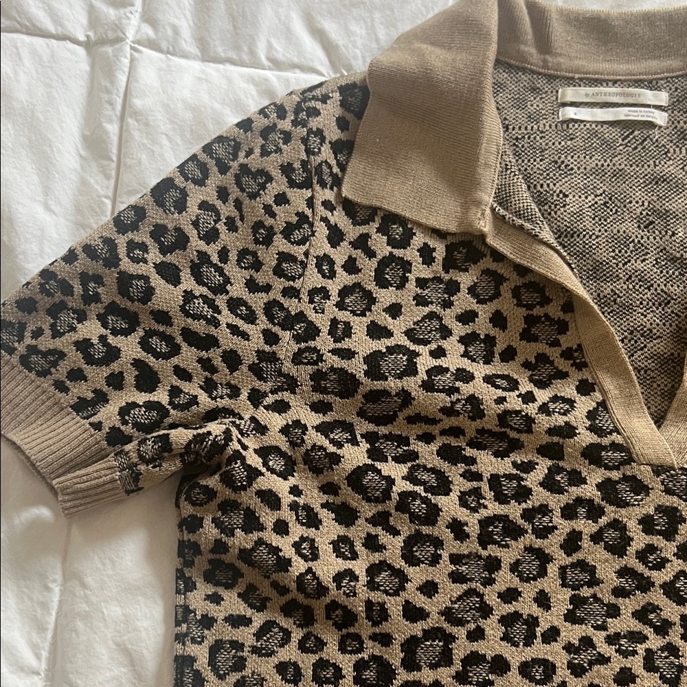 Anthropologie Men's V-Neck Leopard Sweater - Brown